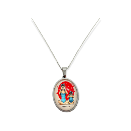 Necklace steel silver mother and daughter1